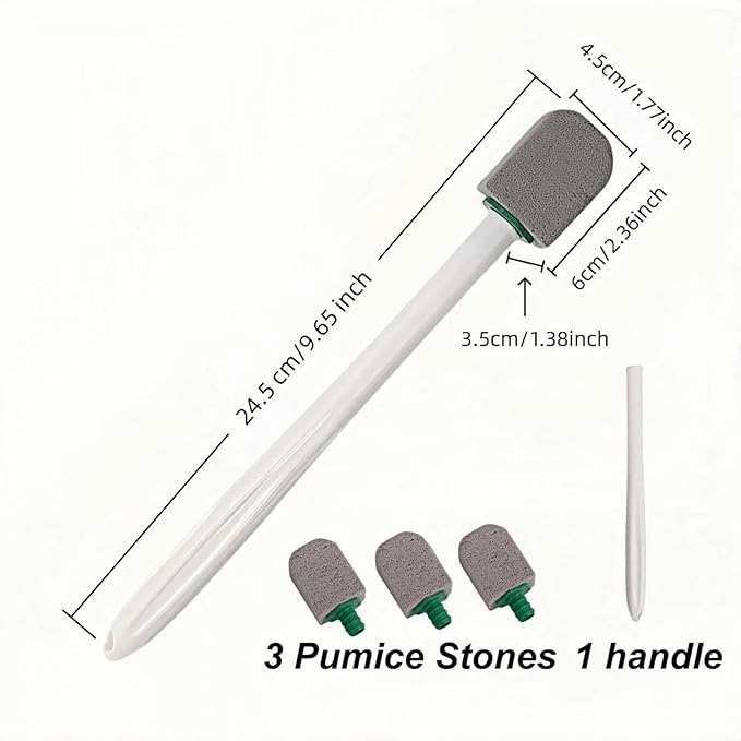 Pumice Stone Toilet Cleaning Kit with Long Handle - Effortless Hard Water Stain Remover for Toilets, Tubs & Tile - Includes 1 Handle + 3 Pumice Stones, Safe for Porcelain & Ceramic Surfaces