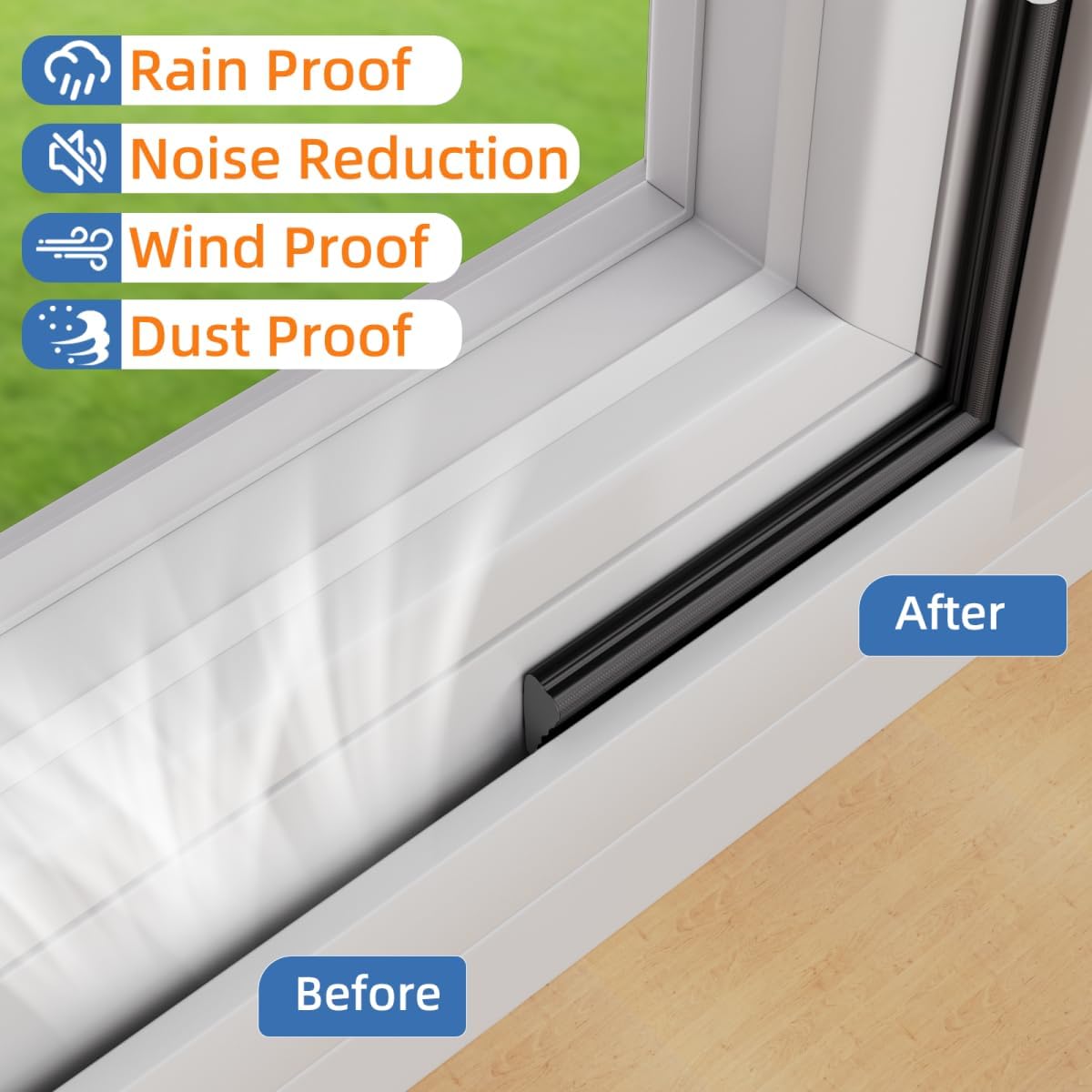 Wedge-Shape Window Weather Stripping Door Frame Seal Strip 196” Black,Upgrade Black Foam,Soundproofing,Draft Stopper,Winter Insulation,Noise Blocker, Gap Filler for Exterior Front Door Side