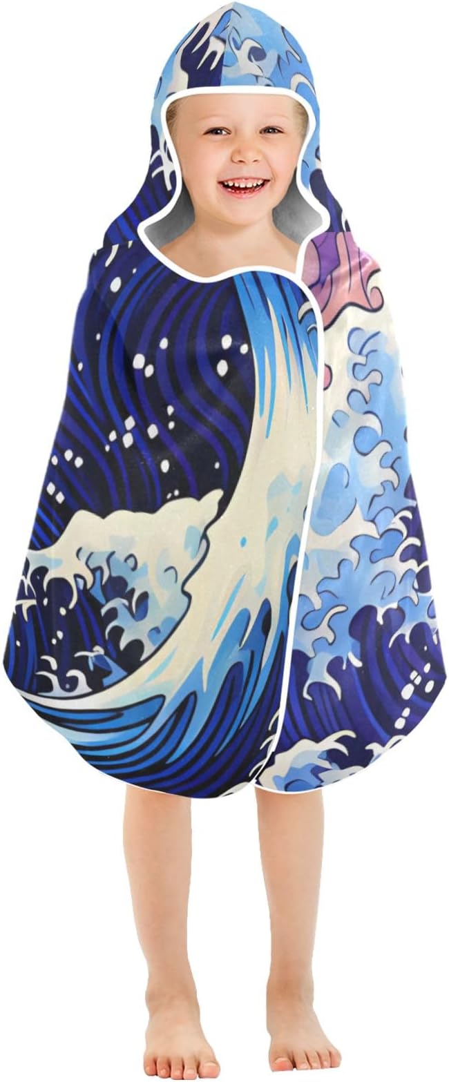 Hooded Towel for Kids The Great Waves of The Sea Beach Wrap Bath Towels 50x23.5in