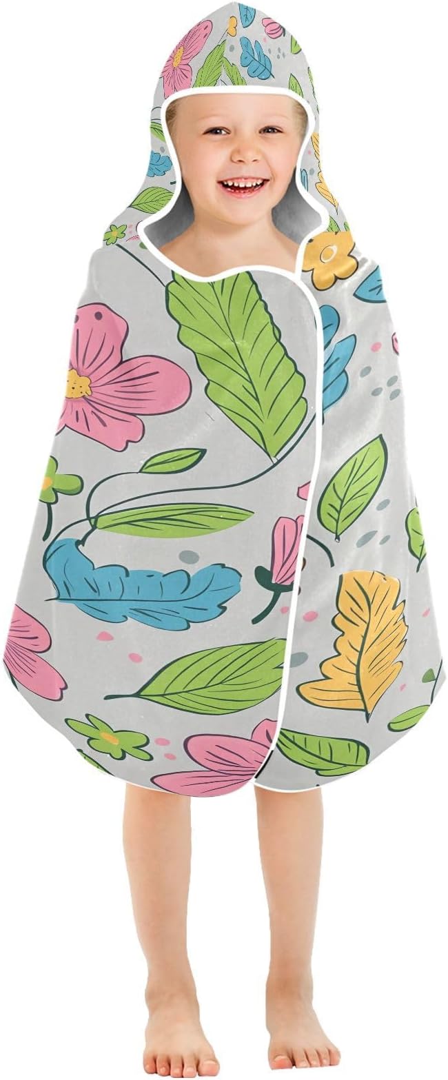 CEBUGI Cute Flowers Hooded Bath Towel for Kids Absorbent Soft Bath Towel Wrap with Hood 50x23.5in Pool Beach Shower Towel for Boys Girls