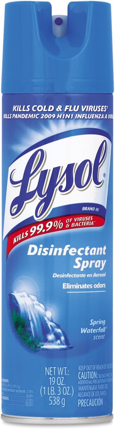 Lysol Disinfectant Spray, Household Cleaning Supplies, Disinfecting Multi-Purpose Room Spray, Antibacterial Sanitizer, Deodorizer, Kills Hantavirus, Spring Waterfall, 19 Fl Oz
