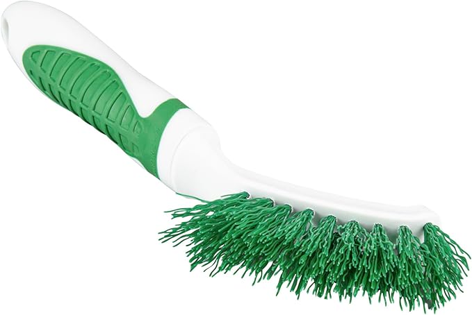 Restaurantware Grout Brush 100 Pack of 9 Tile Scrubbing Brush Stiff Bristle Ergonomic Handle Angled Head Narrow Design Green and White Plastic Cleaning Tool