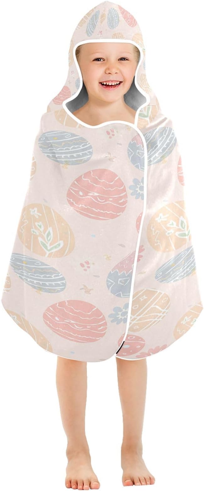 CEBUGI Colored Easter Egg Hooded Bath Towel for Kids Absorbent Soft Bath Towel Wrap with Hood 50x23.5in Pool Beach Shower Towel for Boys Girls