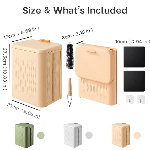 Magnetic Lint Bin for Laundry Room, Extra Large Foldable Lint Trash Can with Lid and Dryer Lint Brush, Wall Mounted Laundry Room Organization and Storage, Peach