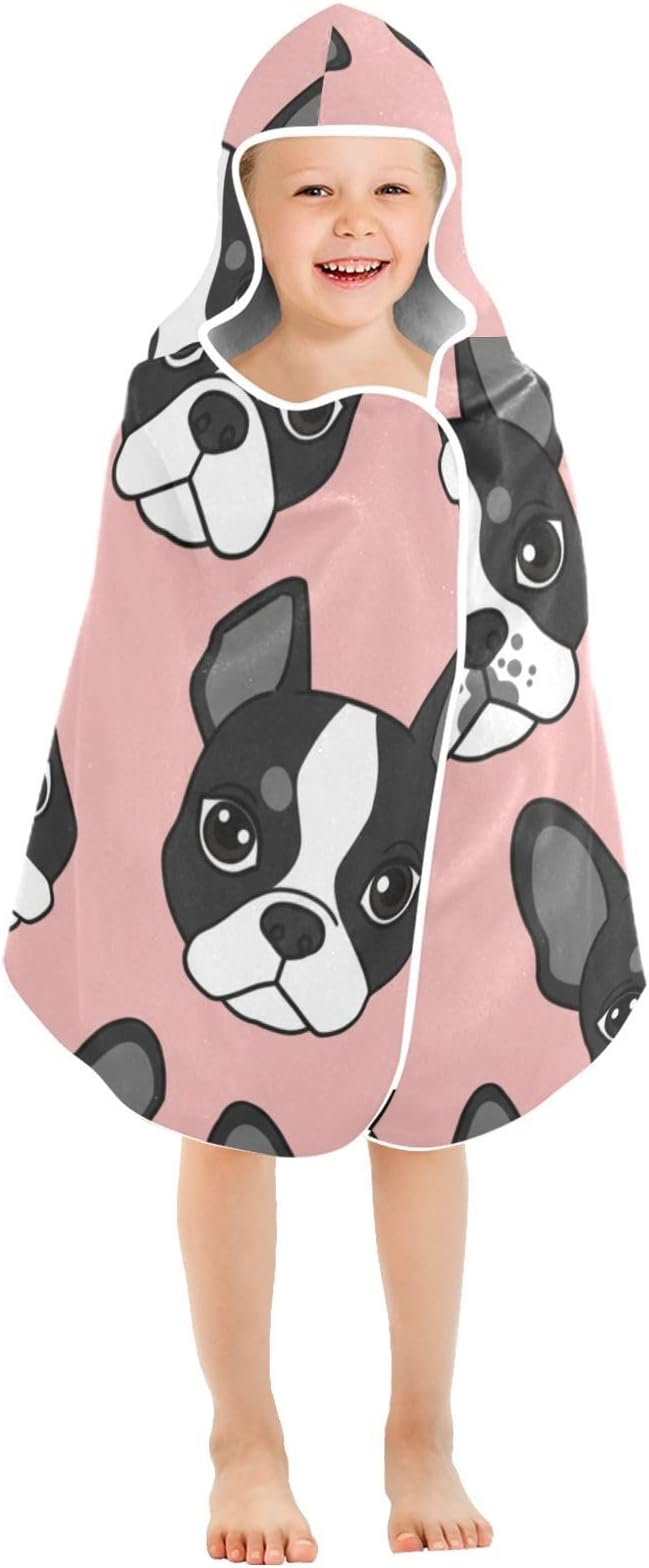 SUABO Kids' Bath Towels French Bulldog Hooded Towels for Boys Girls,Toddler Towels Multi-Purpose for Beach,Pool and Bathroom,23.5" x 50", Soft and Highly Absorbent