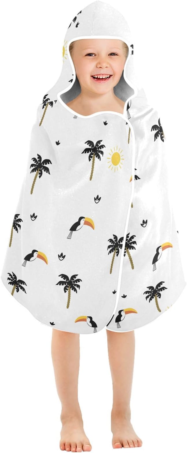 susiyo Kids Hooded Bath Towel Funny Toucans Palms Beach Towel for Kids 23.5 x 50 Inch Microfiber Soft Absorbent Quick Dry Bath Swim Pool Towel Wrap Poncho Bathrobe with Hood for Kids Toddler