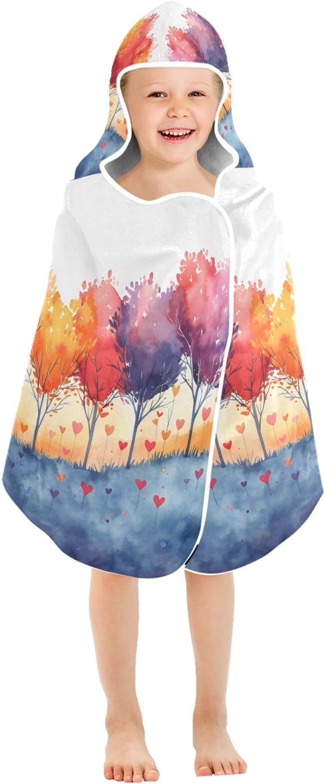 Hooded Towel for Kids Trees with Colorful Leaves Beach Wrap Bath Towels 50x23.5in
