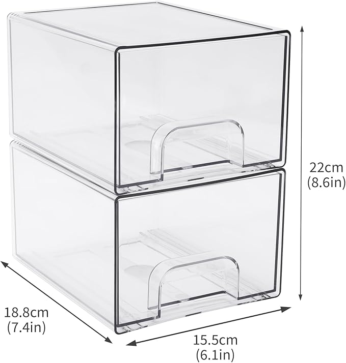 2 Pack Laundry Pods Container, Stackable Laundry Room Organization Storage Drawers, Dryer Sheet Container, Detergent Holder with Pull Handle, Bathroom Organization, Clear
