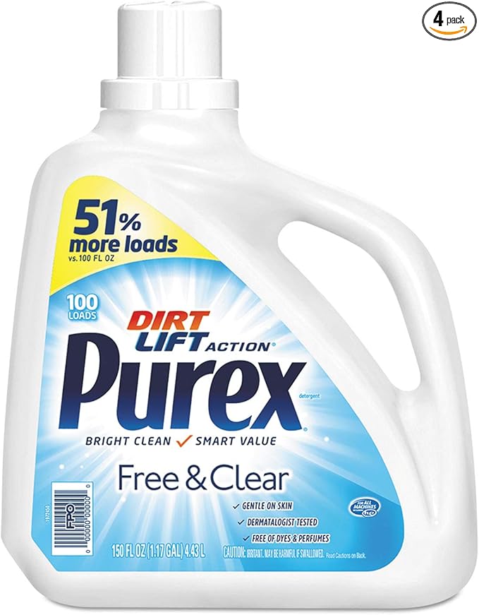 Purex Free & Clear for Sensitive Skin Liquid Laundry Detergent, 115 Loads, 150 OZ (Pack of 4)