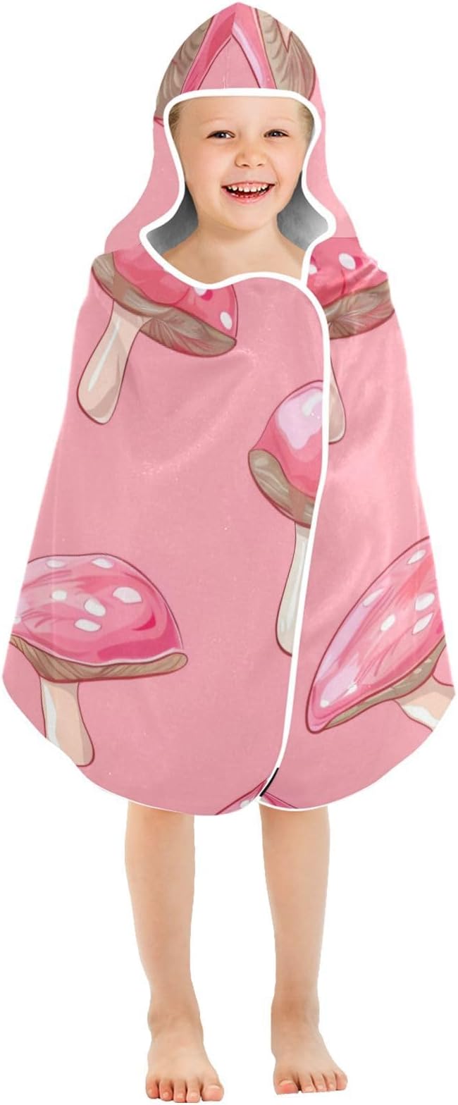 SUABO Kids' Bath Towels Pink Mushroom Hooded Towels for Boys Girls,Toddler Towels Multi-Purpose for Beach,Pool and Bathroom,23.5" x 50", Soft and Highly Absorbent