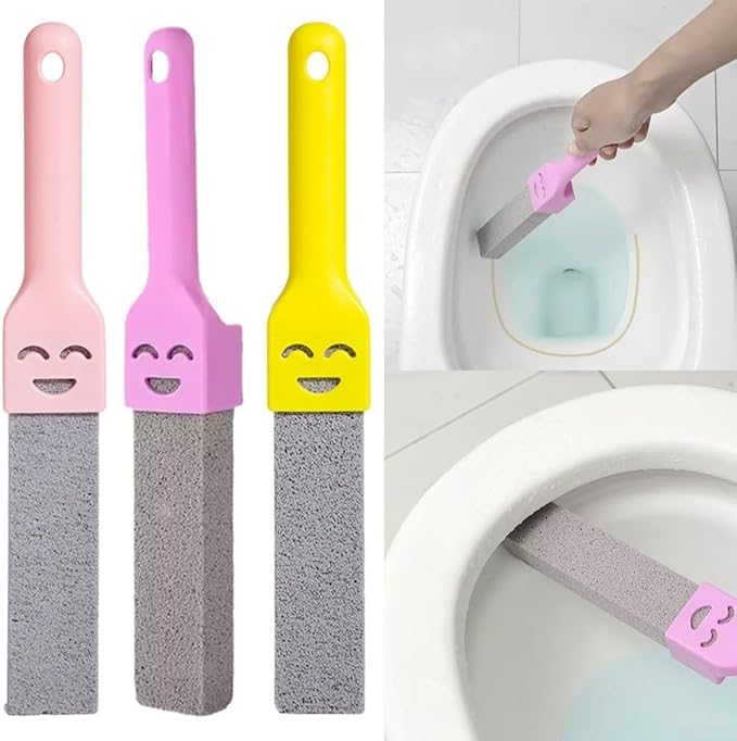 Natural Pumice Toilet Cleaning Brush With Ergonomic Handle For Removing Yellow Stains Rust Scale On Toilets Sinks Bathtubs Tiles Chemical-Free Multi-Use Bathroom for SURFACE Cleaner (Pink)