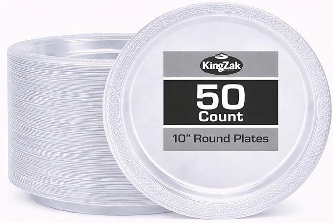 Clear Solid Color Premium Heavy Weight Plastic Dinner Plate (10") 50 Count - Durable, and Stylish Plastic Bowls Perfect for All Celebrations
