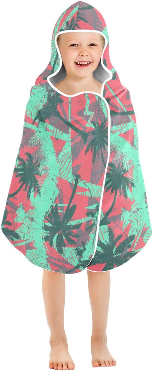 susiyo Kids Hooded Bath Towel Palms Grunge Beach Towel for Kids 23.5 x 50 Inch Microfiber Soft Absorbent Quick Dry Bath Swim Pool Towel Wrap Poncho Bathrobe with Hood for Kids Toddler