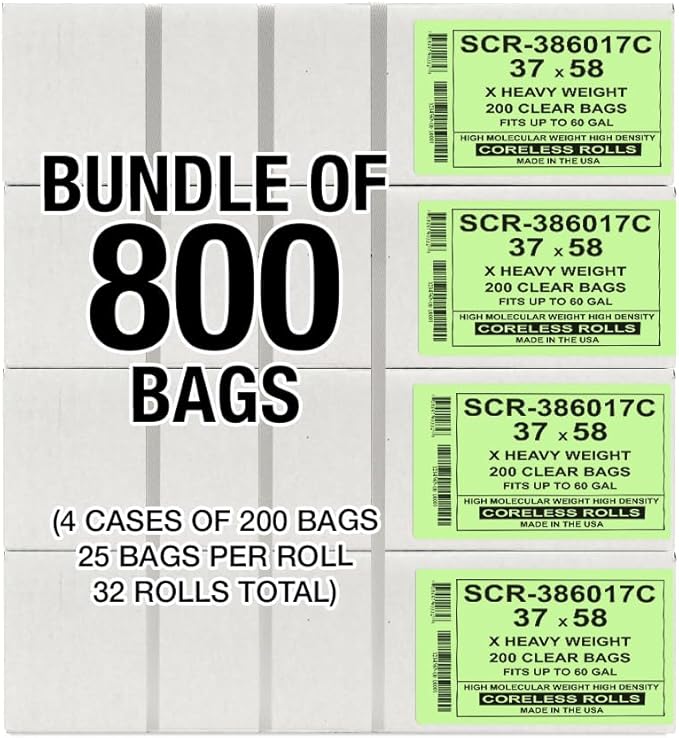 Aluf Plastics 55-60 Gallon Trash Bags Source Reduction Series Value High Density 17 Micron Gauge (equiv) - Intended for Home, Office, Bathroom, Paper, Styrofoam (Pack of 800)