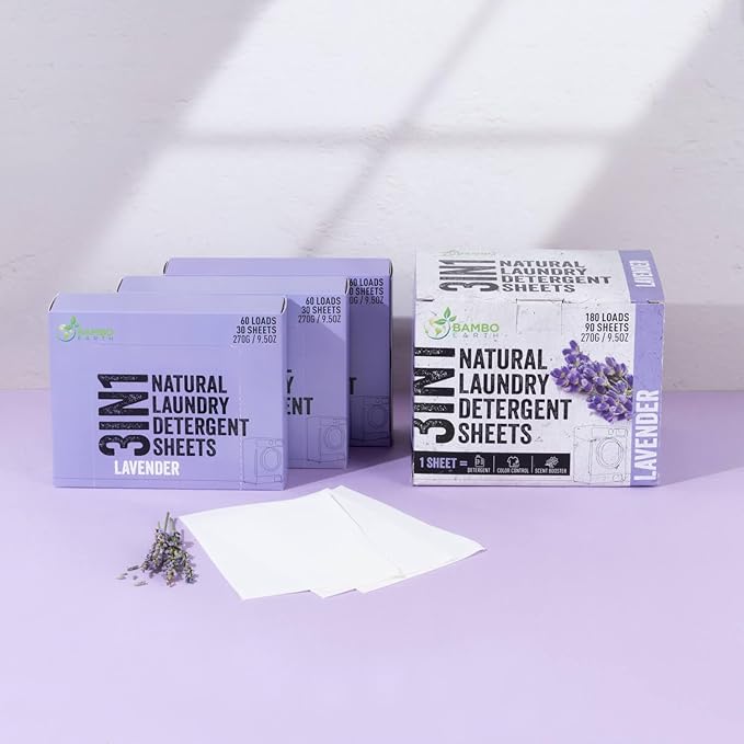 180 Loads Natural Laundry Detergent Sheets - All Natural Biodegradable And Dissolvable Washing Machine Dry Soap Laundry Detergent Strips, Mess Free, Eco Friendly, 90 Sheet Pack (Calm Lavender)