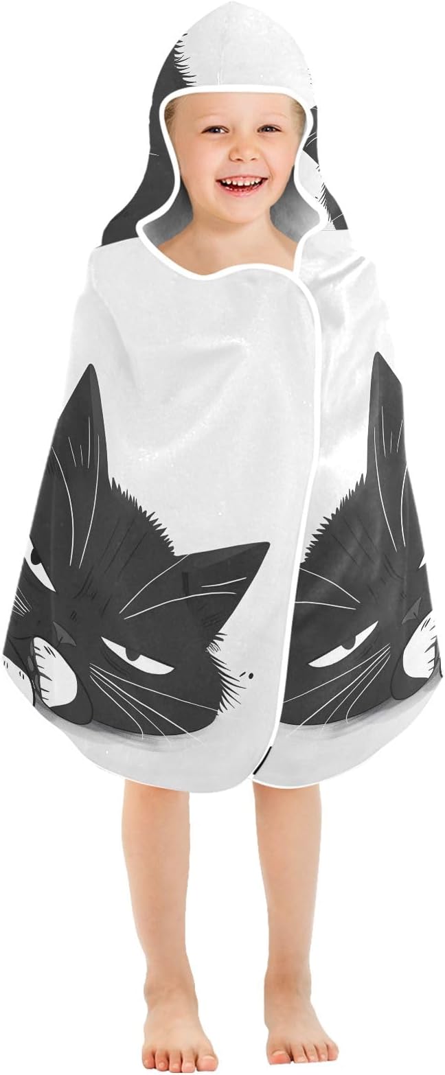 Hooded Towel for Kids Black Cat Lying Lazily Beach Wrap Bath Towels 50x23.5in