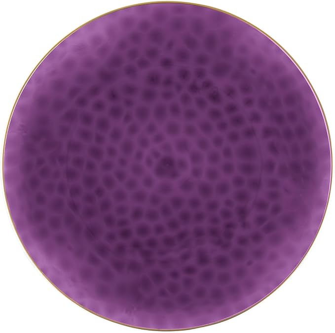 PLASTICPRO 30 Pack Hammered Plastic Plates Heavyweight Disposable Plastic Plates Elegant Transparent Purple Hammered with Gold Rim Platsic Party Dishes (Hamered Purple With Gold Rim, 7'' INCH PLATES)