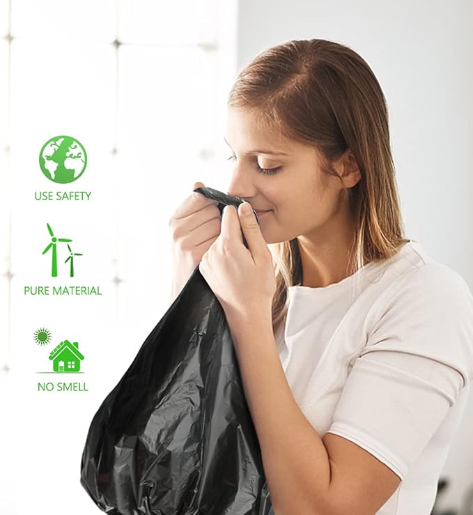Teivio 6 Gallon 180 Counts Medium Black Garbage Bags Trash Bags, Waste Basket Liner, Bathroom Trash Can Bin Liners, Plastic Bags for home office kitchen, Black