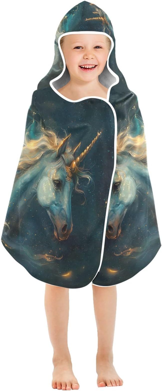 Hooded Towel for Kids Horse in Dark Sky Beach Wrap Bath Towels 50x23.5in