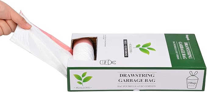 Magesh 4 Gallon Small Drawstring Trash Bags, White (Drawstring-4Gal150)