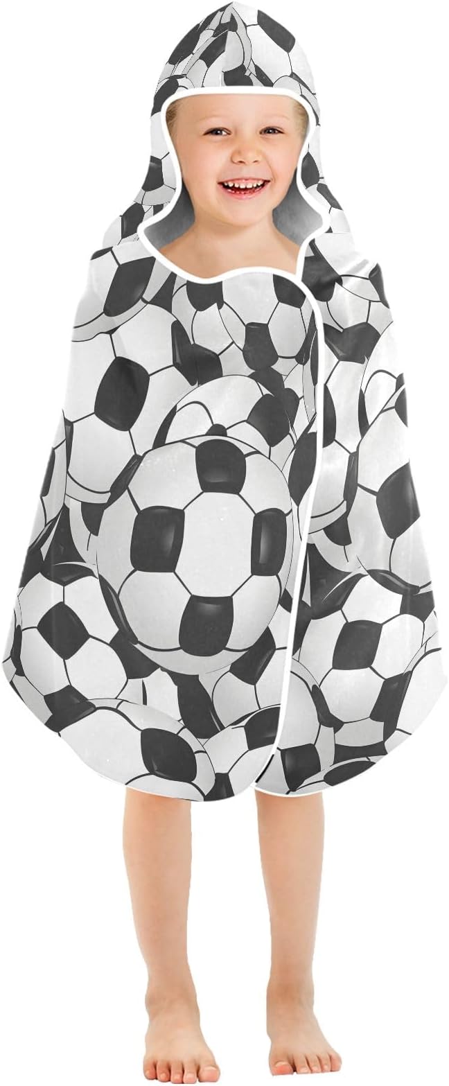 Hooded Towel for Kids Football Print Beach Wrap Bath Towels 50x23.5in