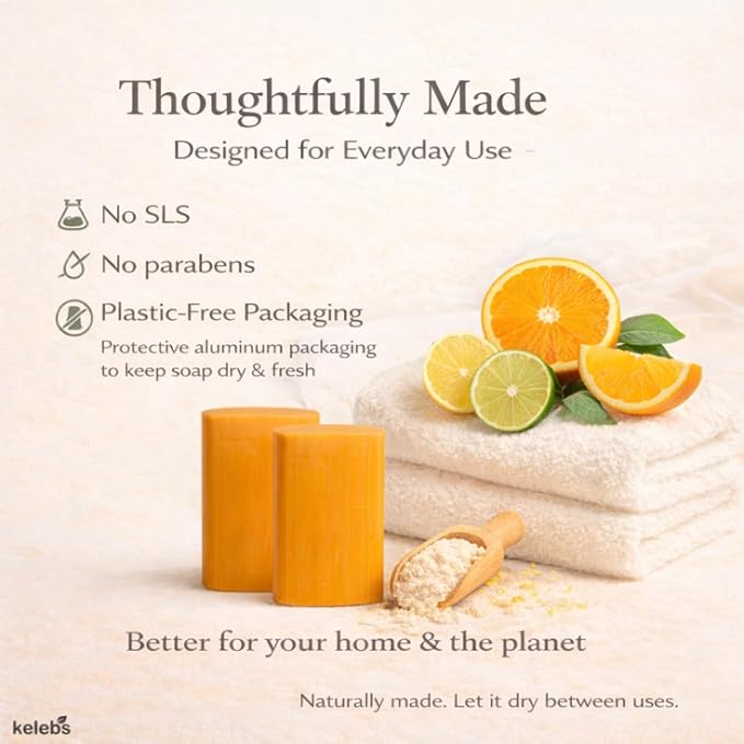 KELEBS Laundry Soap Bar – Family Pack (16 Bars) – Natural Citrus Formula with Organic Ingredients – Stain Remover for Delicate Clothes, Underwear, Collars