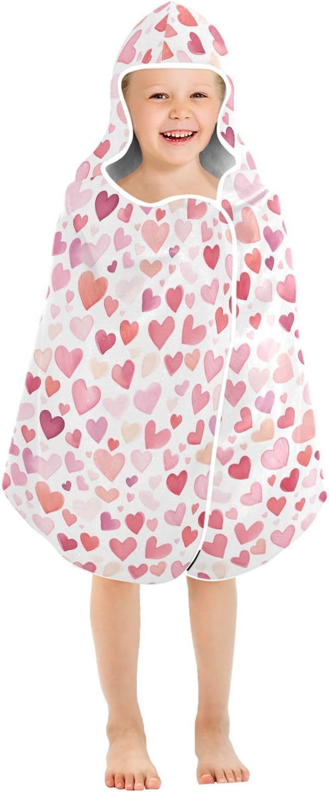 Kids Hooded Towels Hearts Valentine Swimming Beach Towel 23.5" x 50" Bath Towel for Boys Girls 21216498