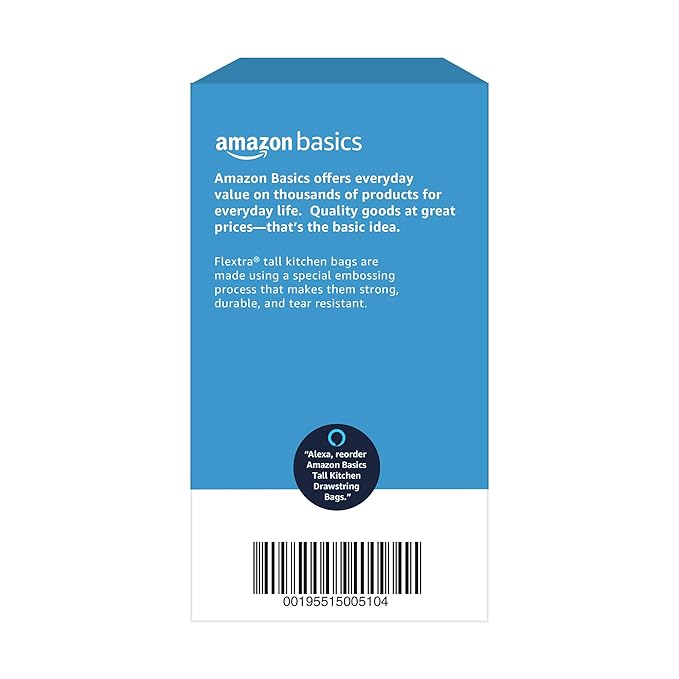 Amazon Basics Flextra Strength Tall Kitchen Drawstring Trash Bags,Fresh Scent,Tear Resistant,13 Gallon,50 Count (Pack of 2)