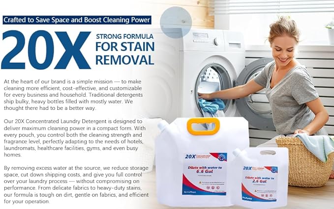 OxhornMon20X Concentrated Laundry Detergent Refill for Home Use, Makes 2.6 Gallons (300 Loads) – Powerful Stain Removal, HE Compatible, Great Value for Families