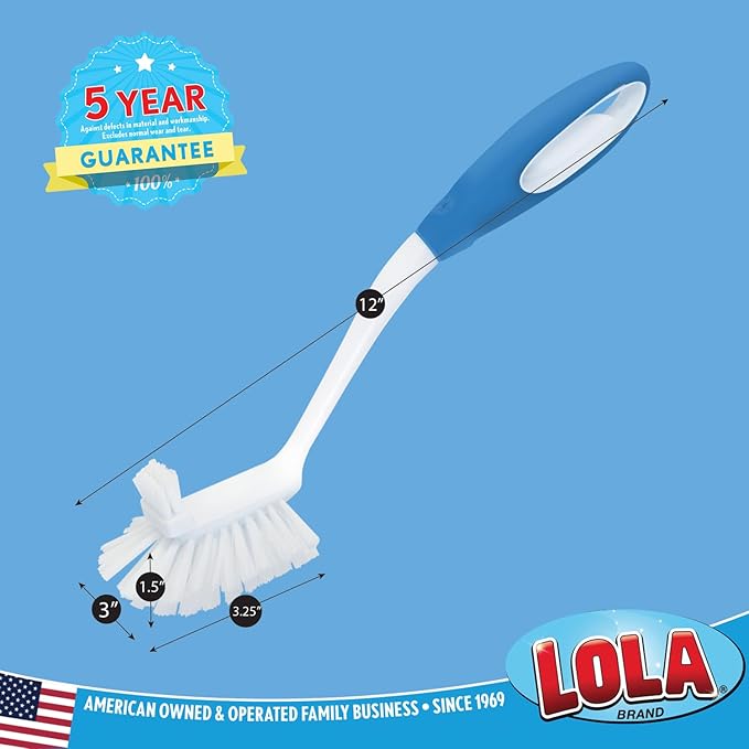 LOLA Pro Utility All Purpose Kitchen Cleaning Brush, 6 Pack, Durable Bristles, Comfort Ergonomic Rubber Non-Slip Grip, Built-in Food Scraper