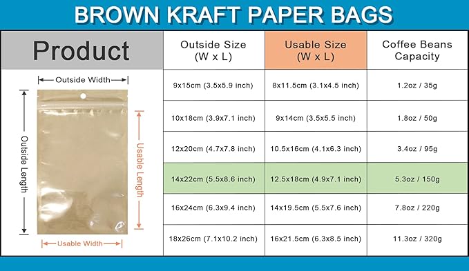 FERENLI 100Pcs Clear Brown Kraft Paper Plastic for Zip Reclosable Bag Lock Flat Heat Sealable Smell Proof Packaging Bags Zipper Lock Coffee Plastic Bags 14x22cm (5.5x8.6 inch)