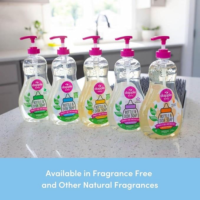 Dapple Baby Fresh Citrus Bottle & Dish Soap - (4 Pack) 16.9 fl oz - Cleans Baby Bottles, Sippy Cups, Pacifiers, Breast Pumps, & More - Gently Removes Milk Film & Odors - Includes 1 Pump