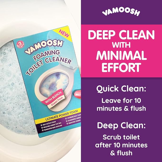 Vamoosh 6-in-1 Toilet Foaming Cleaner | Self-Activating Foam Technology | Stays Active for 10 Minutes | Easy to Use | Removes Stains | Eliminates Limescale & Removes Odor | 100g (Pack of 3)