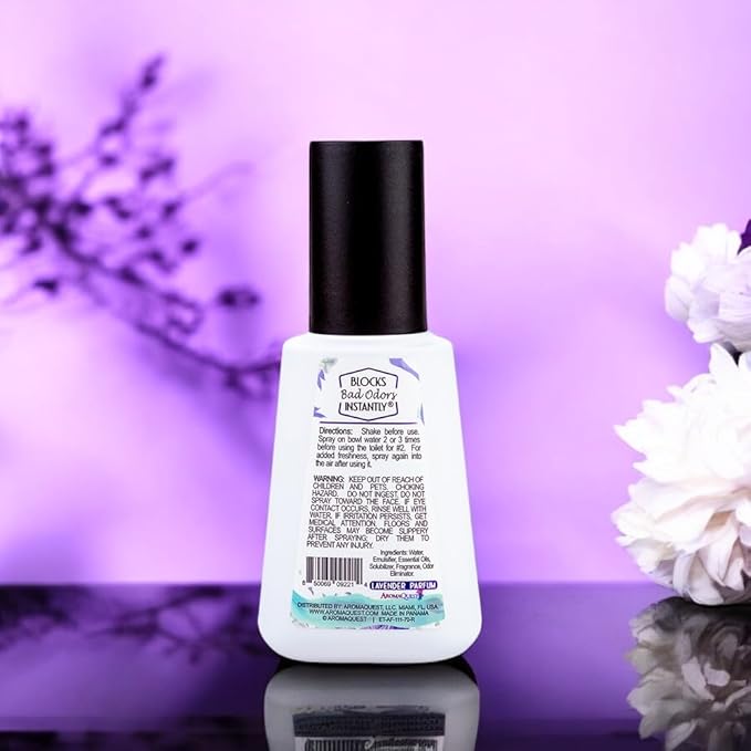 2-Pack - Instant Fresh Air Priventi Toilet Spray & Bathroom Spray Odor Eliminator - Up to 300 Uses - Travel Size Odor Elimination for #2 - Lavender Parfum Fragrance - 2.4 oz