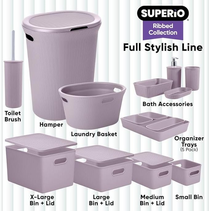 Decorative Plastic Toilet Bowl Brush and Holder Set, Lilac Purple (1 Pack) Cleaner Scrubber for Bathroom - Ribbed Design