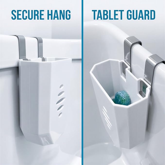 ZALIR 3 Pcs Toilet Tank Holders, White Plastic Hanging Toilet Tank Bracket with Stainless Steel Hook, Long-Lasting Rust-Resistant Carrier, Space-Saving Bathroom Organizer
