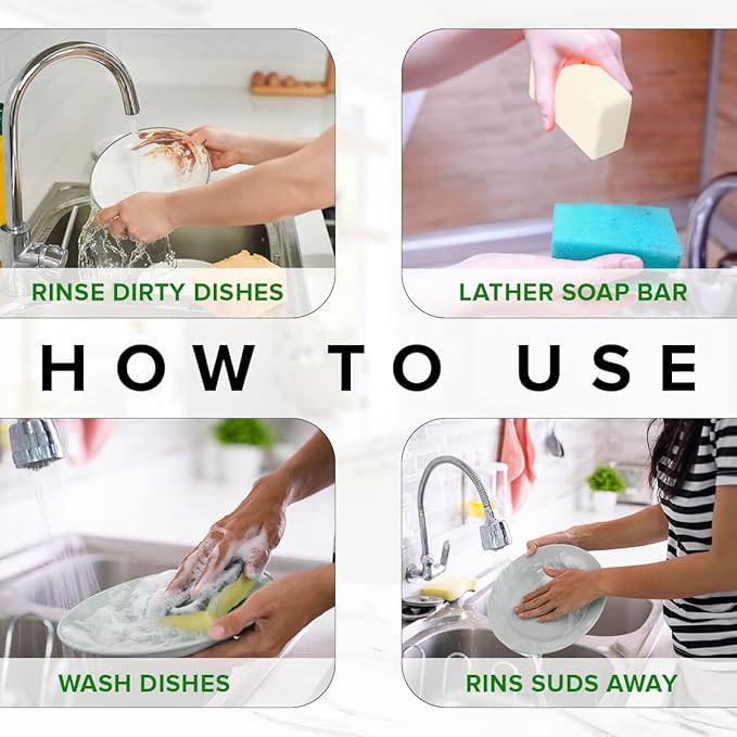 Natural Non-Toxic Dish Washing Soap - Dyes And Fragrance Free - Vegan Cruelty-Free Eco-Friendly And Zero Waste Dishwashing Handmade Solid Bar Soaps Detergent & Biodegradable (Unscented Bundle)