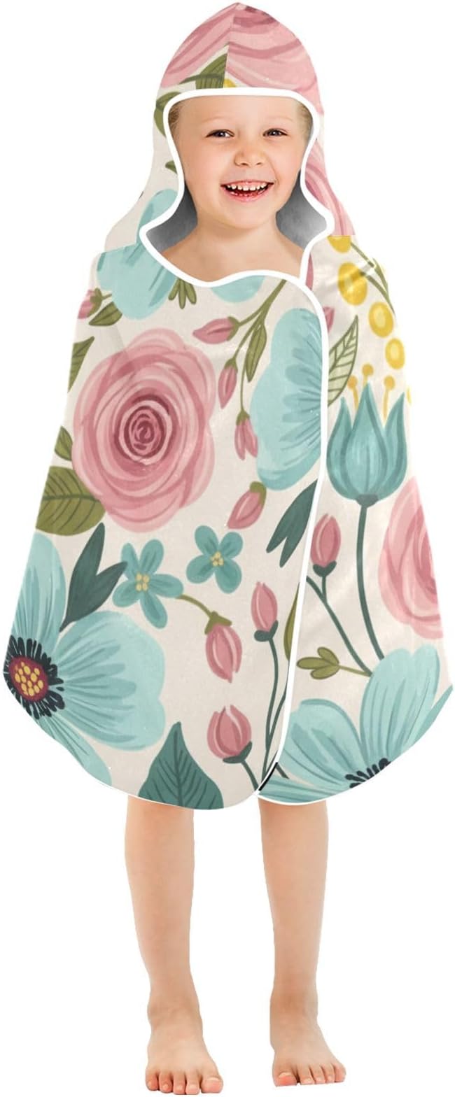 SUABO Kids' Bath Towels Spring Floral Hooded Towels for Boys Girls,Toddler Towels Multi-Purpose for Beach,Pool and Bathroom,23.5" x 50", Soft and Highly Absorbent