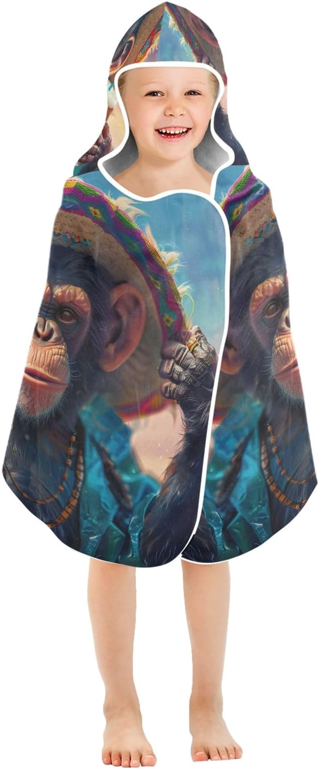 Hooded Towel for Kids Happy Monkey Drinks Beach Wrap Bath Towels 50x23.5in
