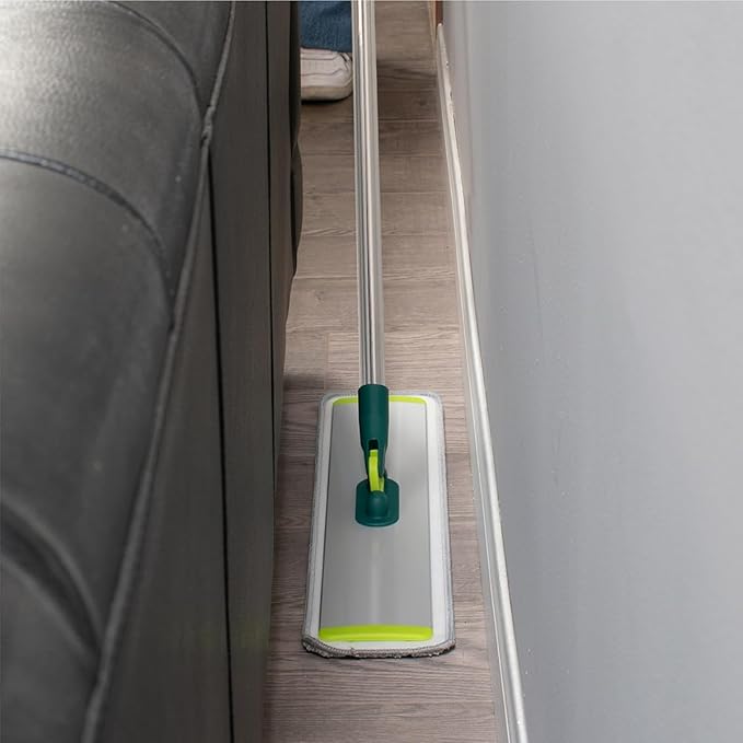 Pine-Sol Flat Microfiber Mop - Wet/Dry Floor Cleaning Tool with 2 Reusable Mopping Pads - Multi-Surface for Dusting Hardwood, Laminate, Tile - Extendable Stainless Steel Handle with Swivel Head