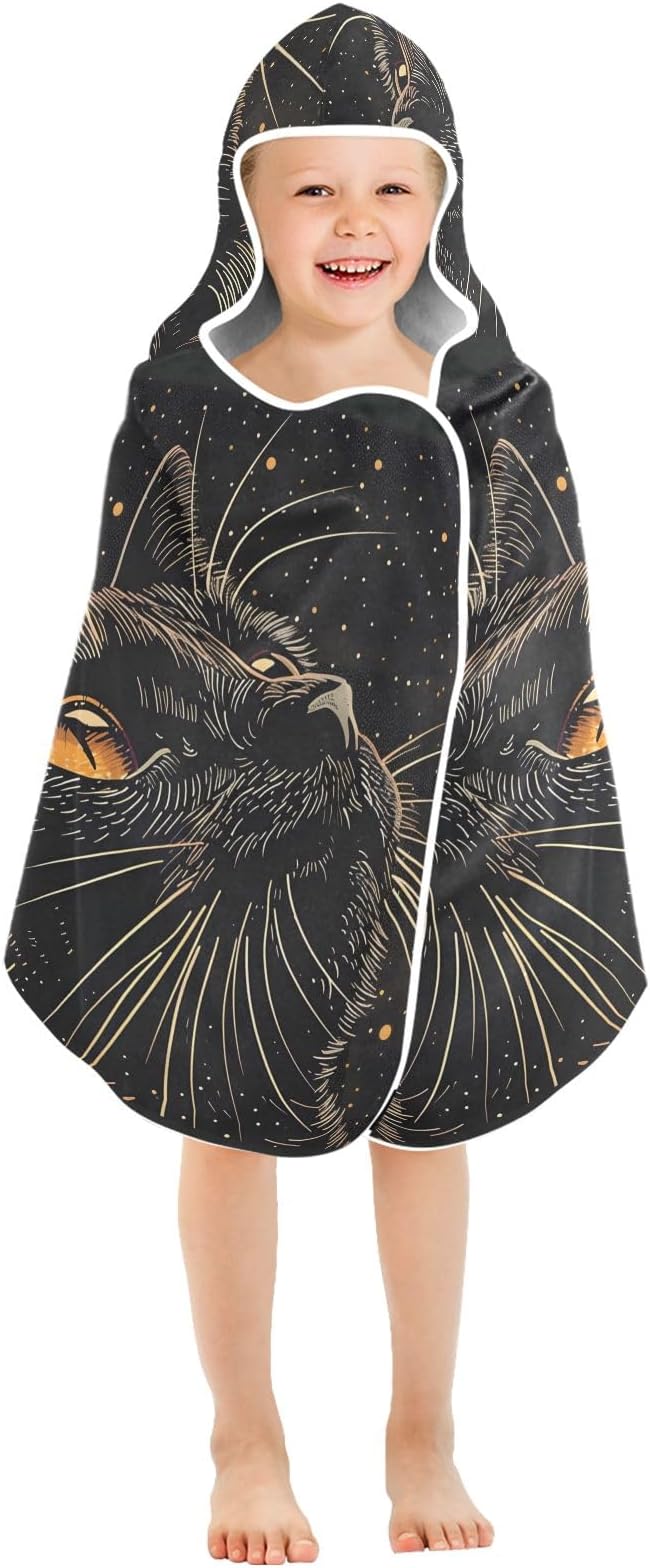 Hooded Towel for Kids Black Cat Looking Up Sky Beach Wrap Bath Towels 50x23.5in