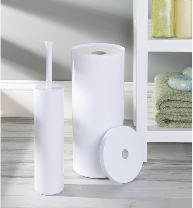 iDesign Una BPA-Free Plastic Toilet Bowl Brush and Holder Set - 3" x 3" x 16.3", White