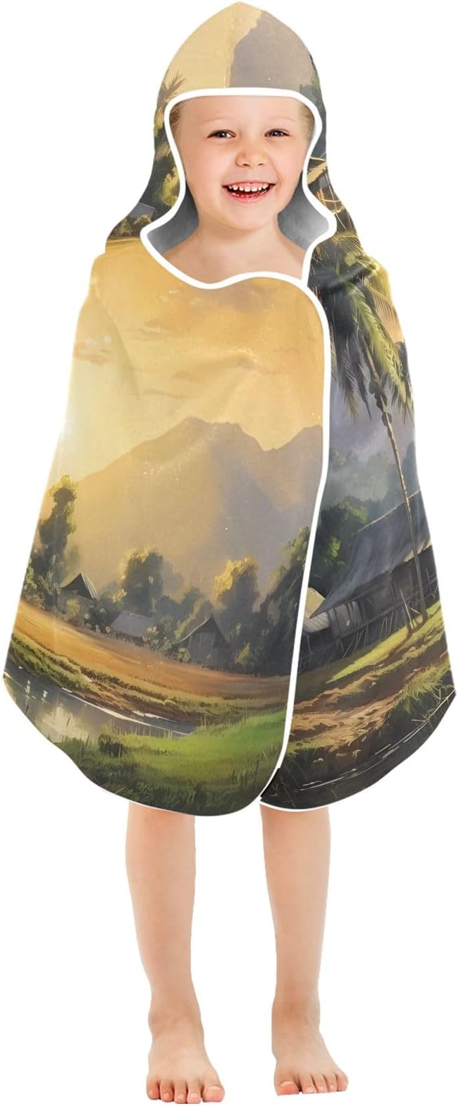 Hooded Towel for Kids River House View Pattern Beach Wrap Bath Towels 50x23.5in