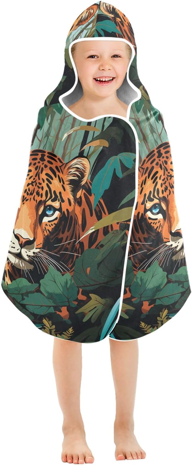 Hooded Towel for Kids Tiger in The Forest Beach Wrap Bath Towels 50x23.5in