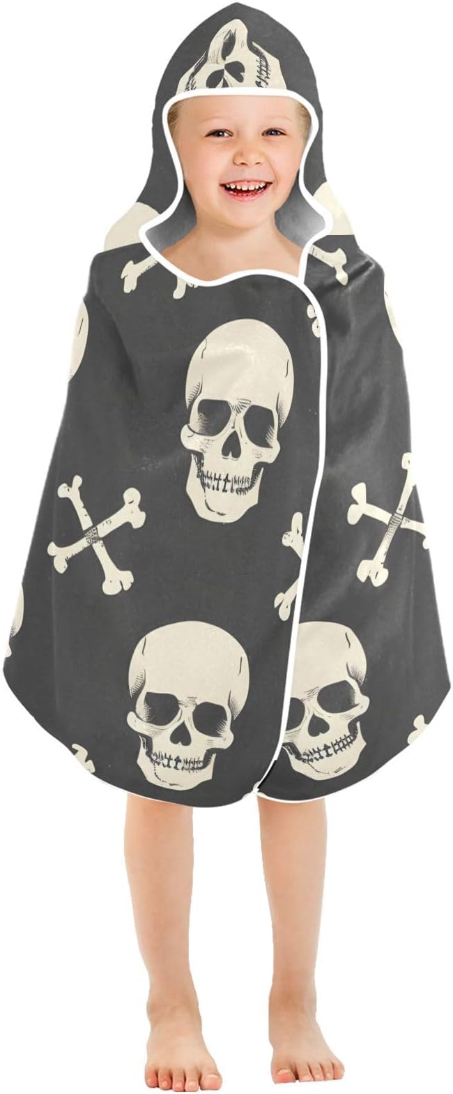 SUABO Kids' Bath Towels Skull and Crossbones Hooded Towels for Boys Girls,Toddler Towels Multi-Purpose for Beach,Pool and Bathroom,23.5" x 50", Soft and Highly Absorbent