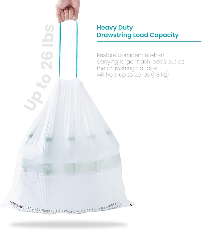 Home Zone Living 8 Gallon Kitchen Trash Bags with Drawstring Handles, Heavy Duty Custom Fit Design for 30 Liter Dual Recycling Liners, Code 30R, 60-Count