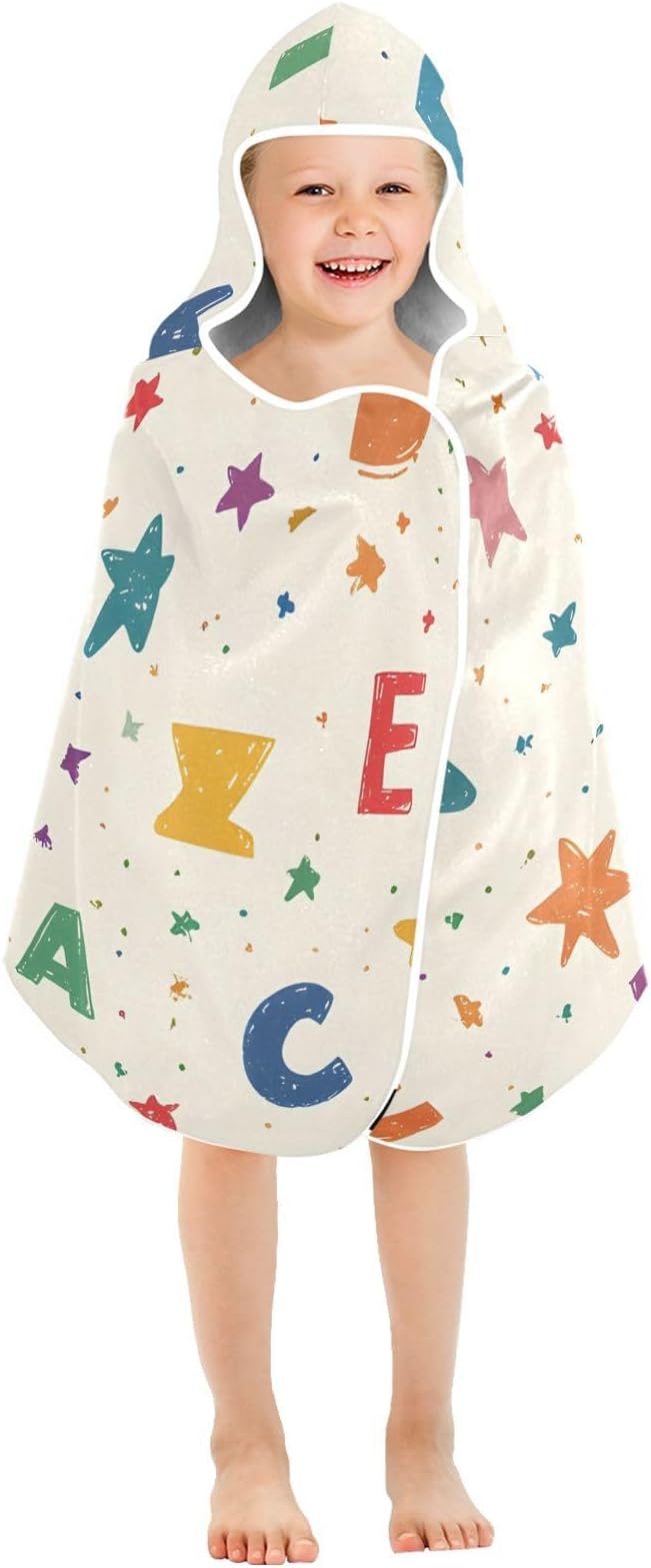 SUABO Kids' Bath Towels Letter Hooded Towels for Boys Girls,Toddler Towels Multi-Purpose for Beach,Pool and Bathroom,23.5" x 50", Soft and Highly Absorbent