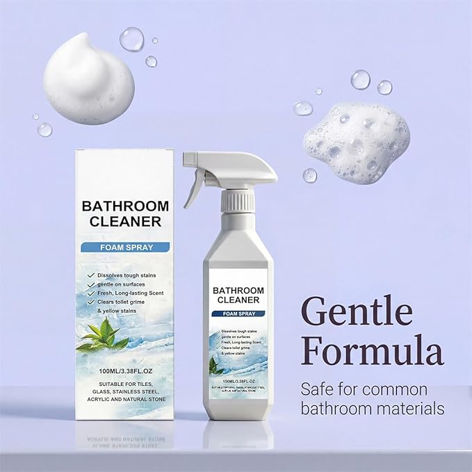 Bathroom Cleaner Foam Spray, Bathroom and Shower Descaler Stains Cleaner Action for Toilet, Tiles, Glass, Stainless (1PCS)