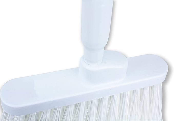 SPARTA 41083EC02 Plastic Color Coded Broom, Unflagged Bristles, Long Broom With Angled Head For Small Debris Cleaning, 56 Inches, White, (Pack of 12)