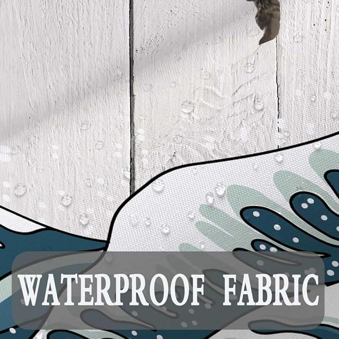 Boziqr Funny Cat Shower Stall Curtain, Cool Cat Dinosaur Japanese Ocean Wave Decor Fabric Bathroom Curtains, Kids Children Rustic Wooden Farmhouse Shower Curtain, 60 X 70 Inches